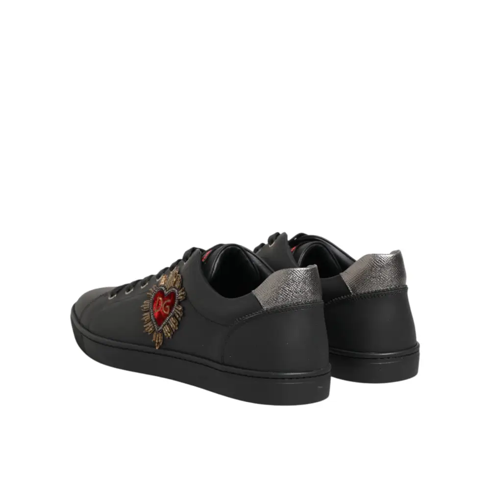 Dolce & Gabbana Schwarze Leder-Sneaker mit Herz-Verzierung