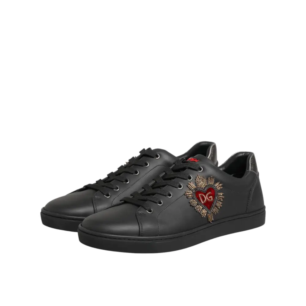Dolce & Gabbana Schwarze Leder-Sneaker mit Herz-Verzierung
