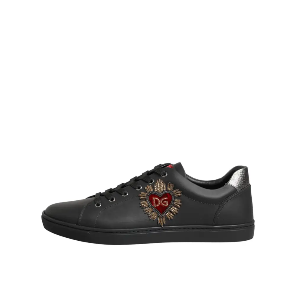 Dolce & Gabbana Schwarze Leder-Sneaker mit Herz-Verzierung