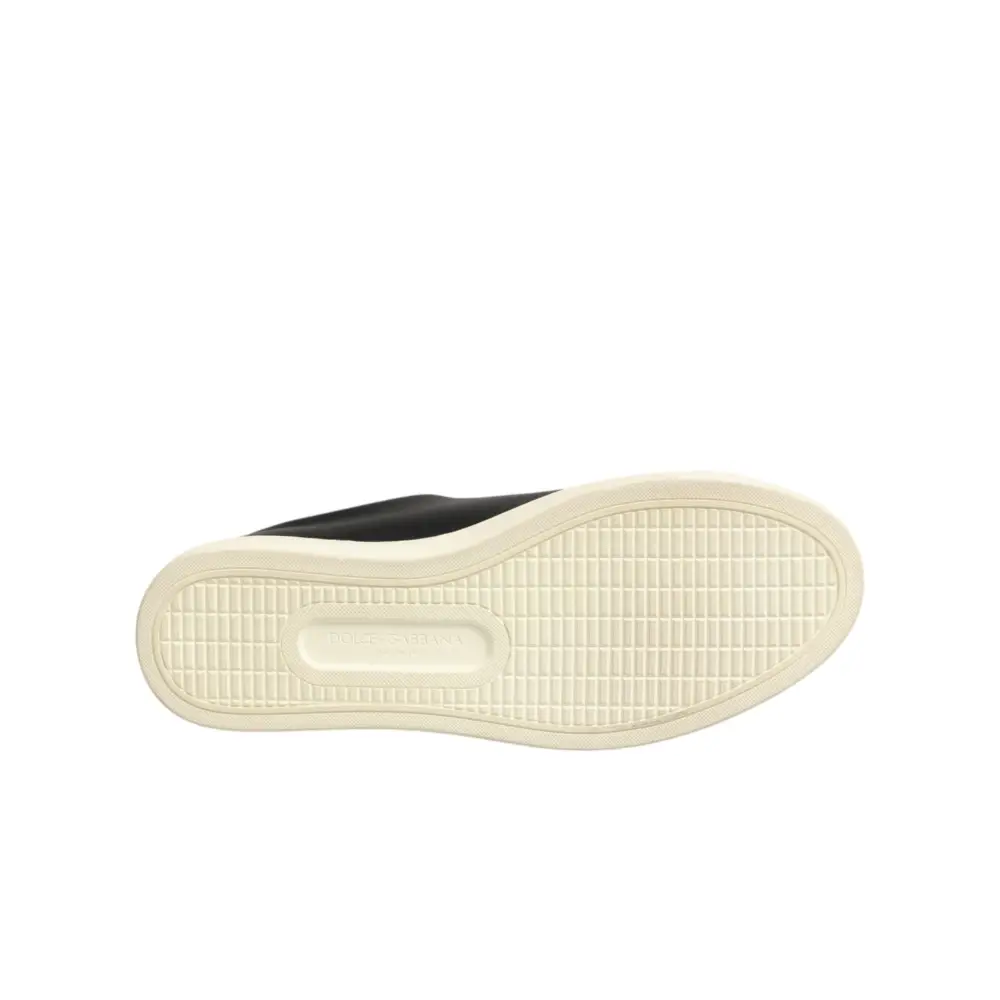 Dolce & Gabbana Schwarze Leder-Sneaker mit Sacred-Heart-Motiv - EU35/US4.5