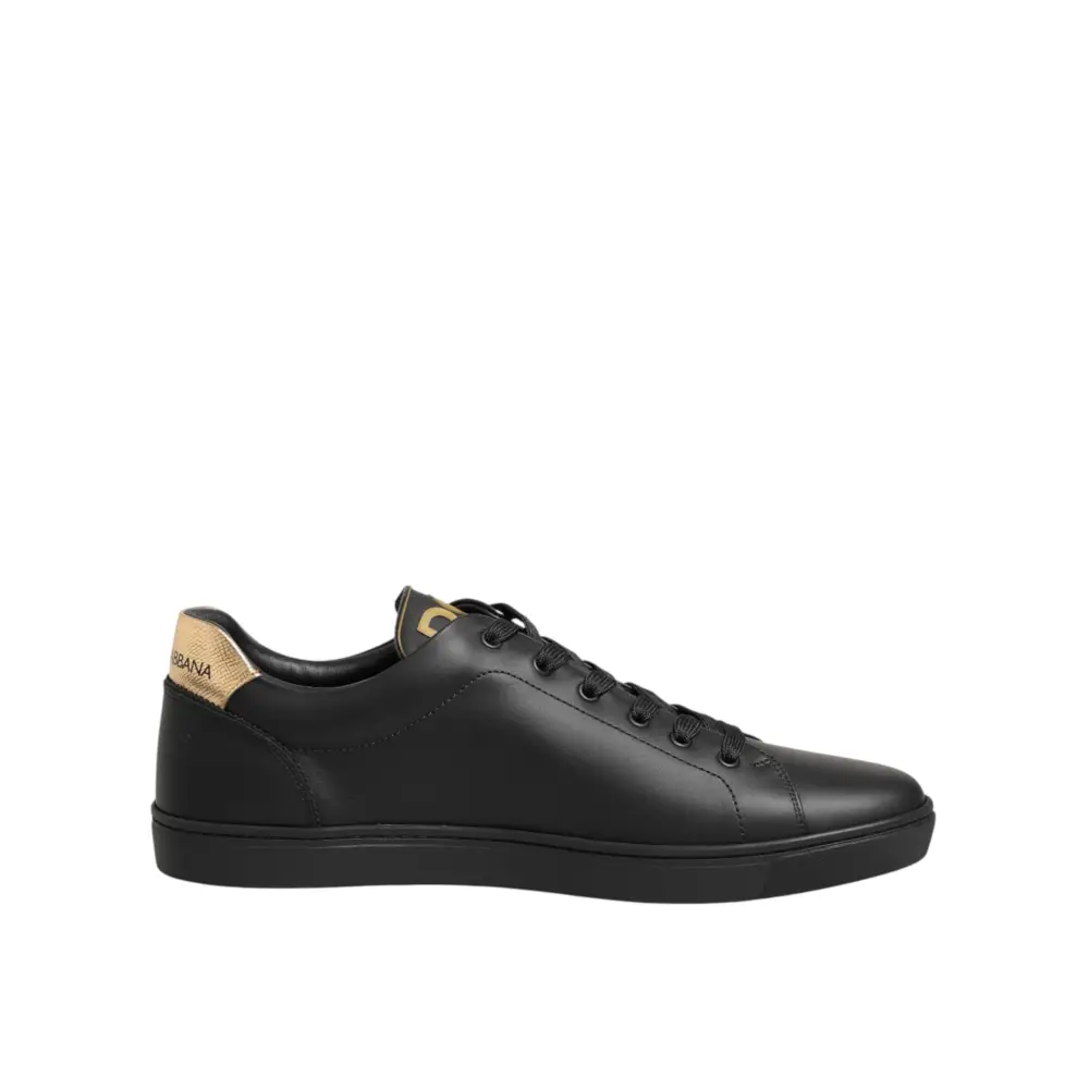 Dolce & Gabbana Schwarze Leder-Sneakers mit Herz-Verzierung