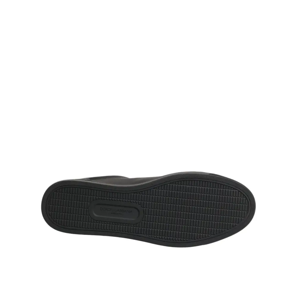 Dolce & Gabbana Schwarze Leder-Sneakers mit Herz-Verzierung