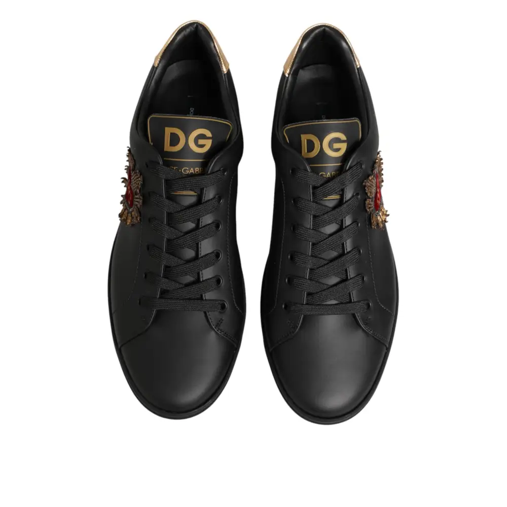 Dolce & Gabbana Schwarze Leder-Sneakers mit Herz-Verzierung
