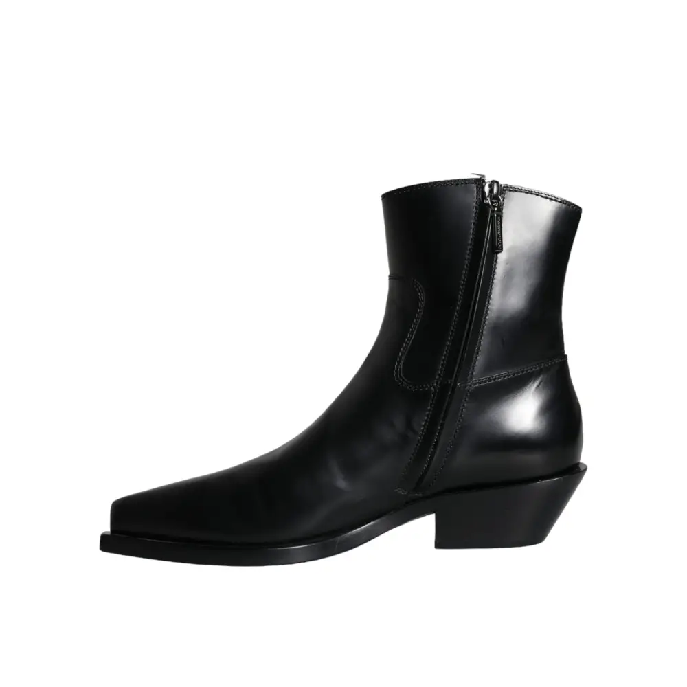 Dolce & Gabbana Schwarze Leder Stiefeletten Booties Schuhe - EU37/US6.5