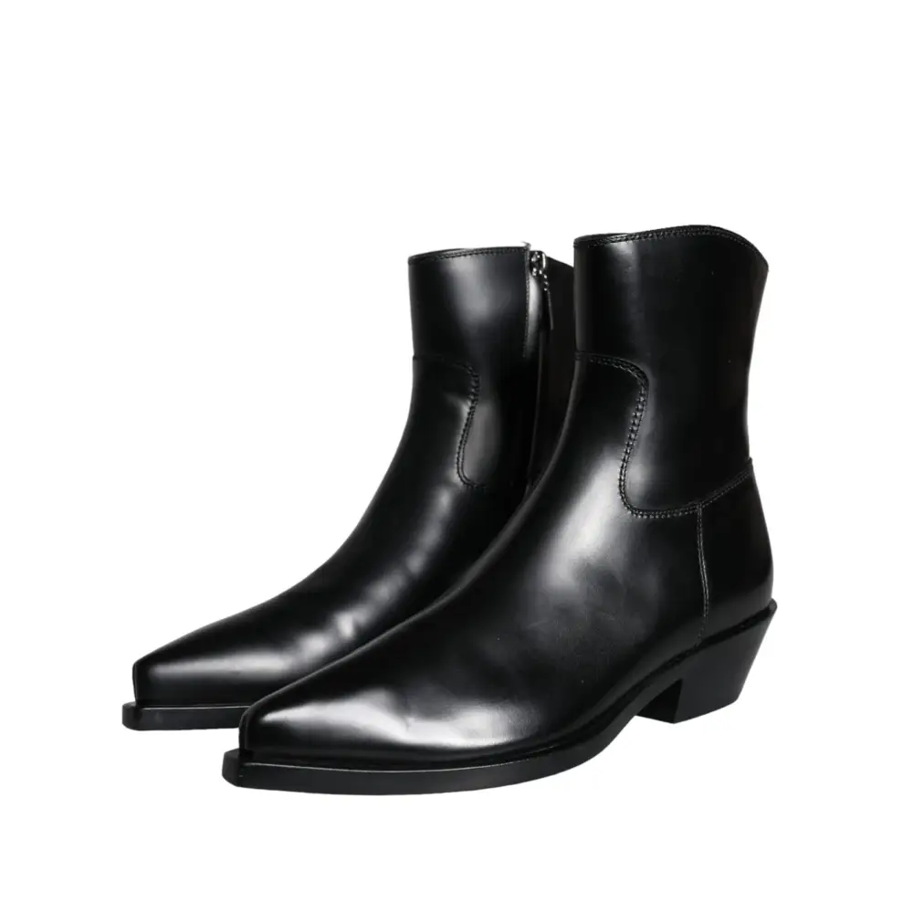 Dolce & Gabbana Schwarze Leder Stiefeletten Booties Schuhe - EU37/US6.5