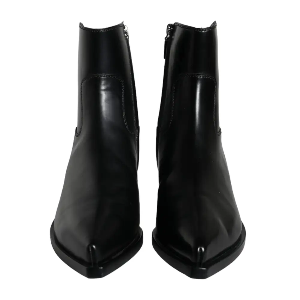 Dolce & Gabbana Schwarze Leder Stiefeletten Booties Schuhe - EU37/US6.5