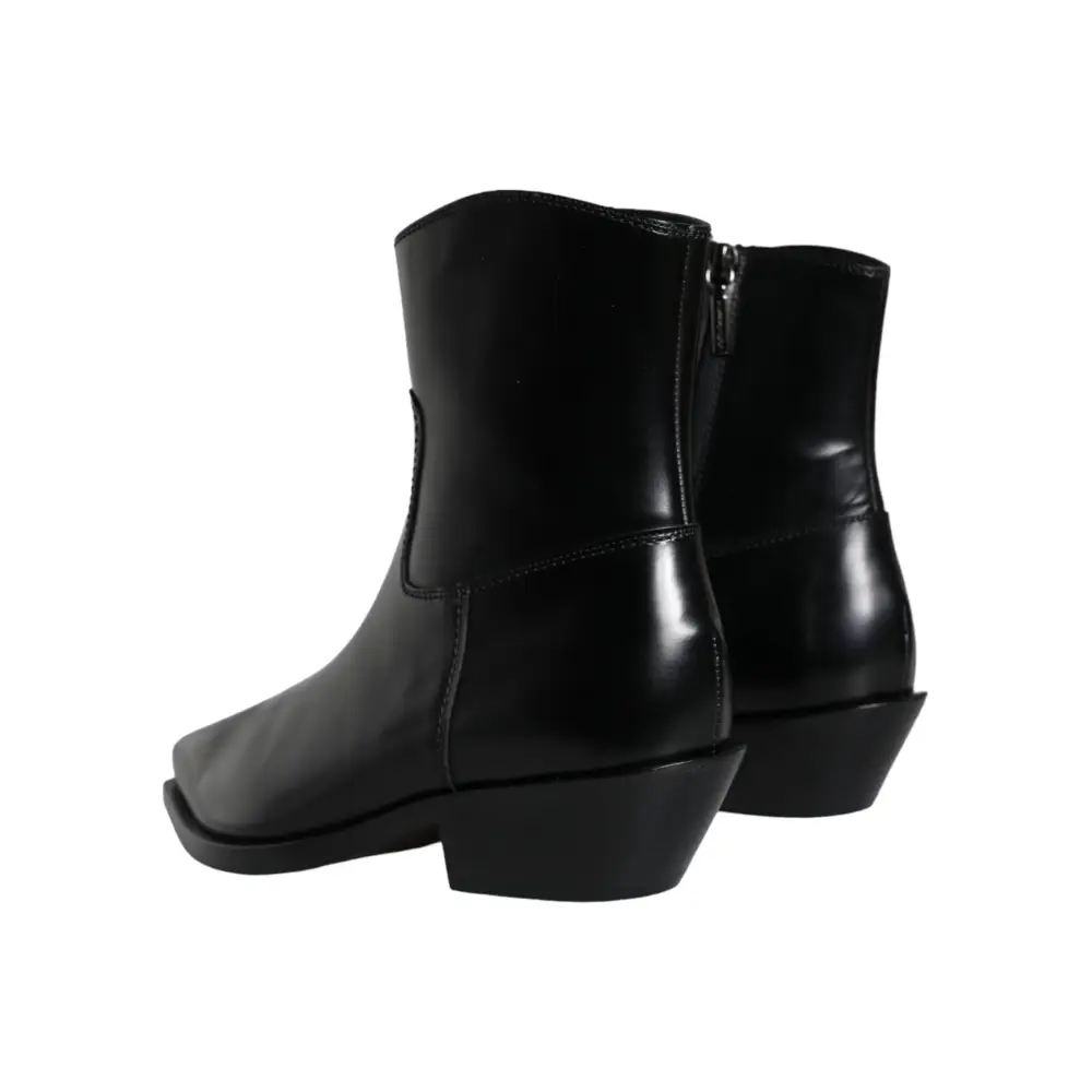 Dolce & Gabbana Schwarze Leder Stiefeletten Booties Schuhe - EU37/US6.5