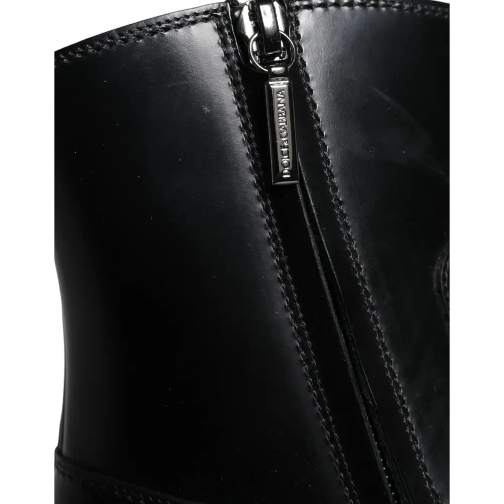 Dolce & Gabbana Schwarze Leder Stiefeletten Booties Schuhe - EU37/US6.5