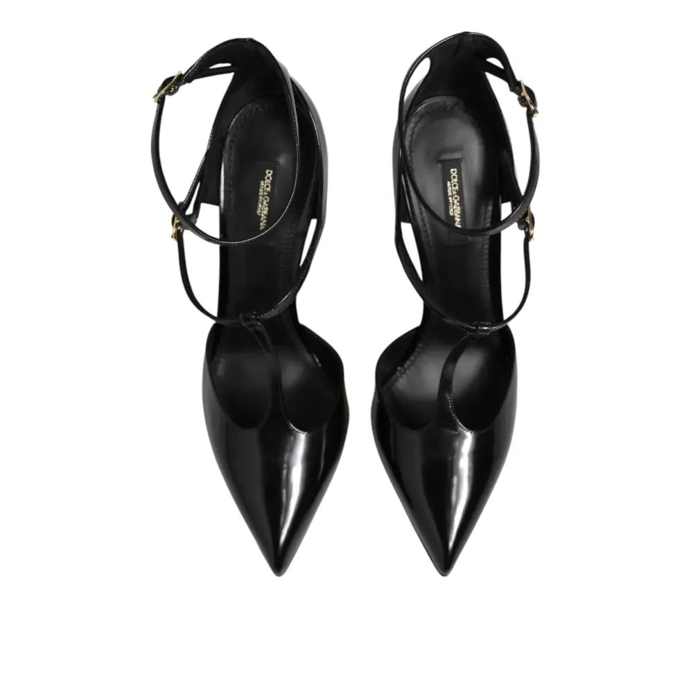 Dolce & Gabbana Schwarze Leder-T-Riemen-Sandaletten