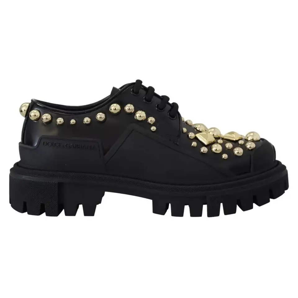 Dolce & Gabbana Schwarze Leder Trekking Derby verschönerte Schuhe