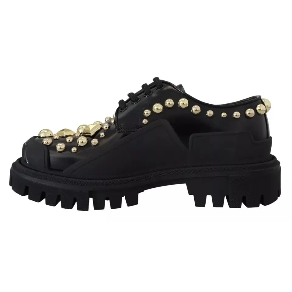Dolce & Gabbana Schwarze Leder Trekking Derby verschönerte Schuhe
