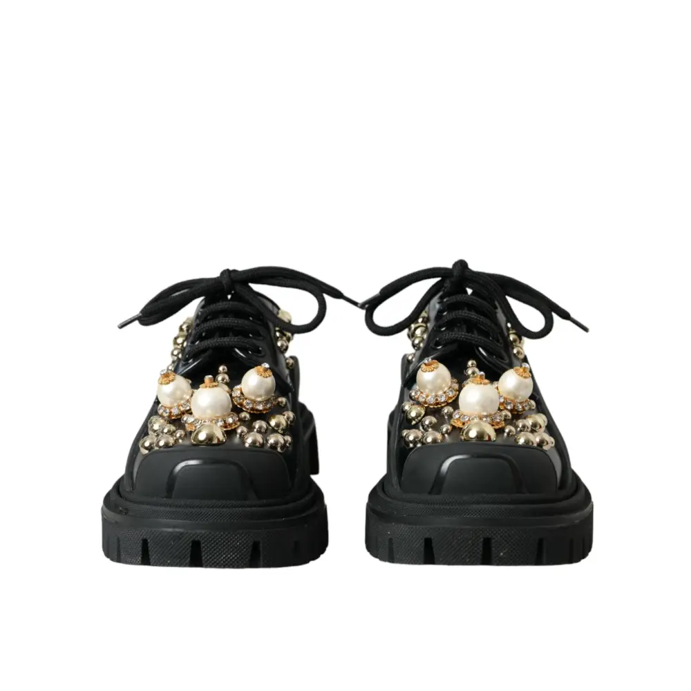 Dolce & Gabbana Schwarze Leder Trekking Derby verschönerte Schuhe - EU35.5/US5