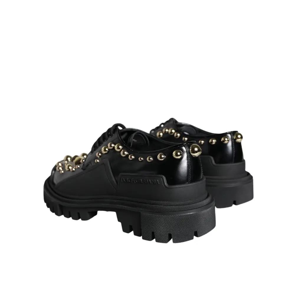 Dolce & Gabbana Schwarze Leder Trekking Derby verschönerte Schuhe - EU35.5/US5