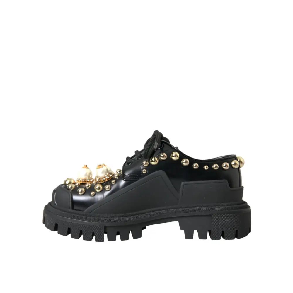 Dolce & Gabbana Schwarze Leder Trekking Derby verschönerte Schuhe - EU35.5/US5