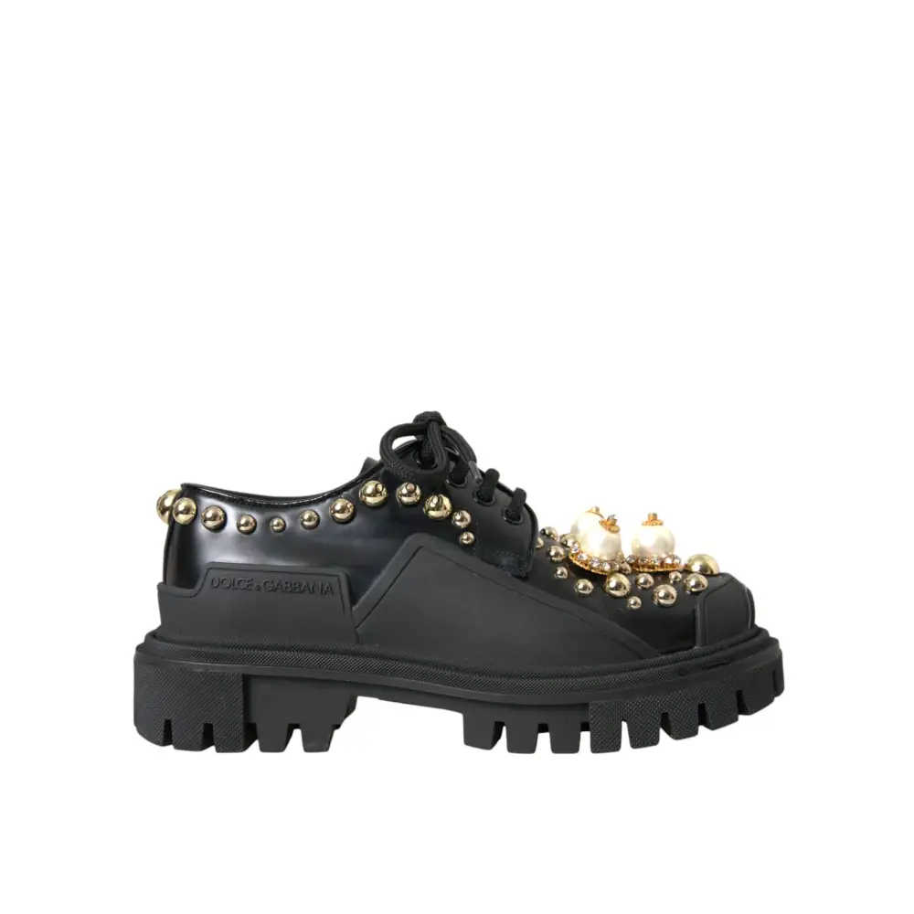 Dolce & Gabbana Schwarze Leder Trekking Derby verschönerte Schuhe - EU35.5/US5