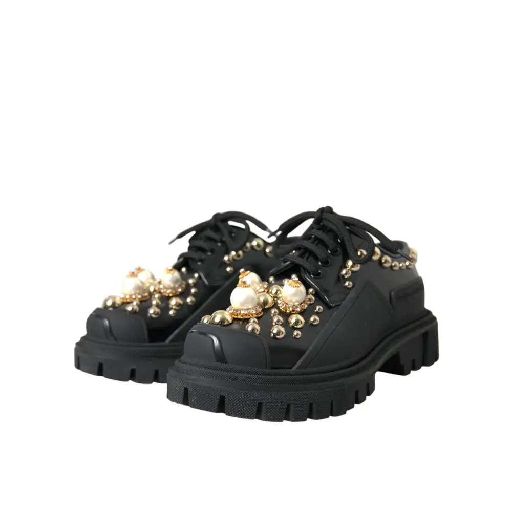 Dolce & Gabbana Schwarze Leder Trekking Derby verschönerte Schuhe - EU35.5/US5