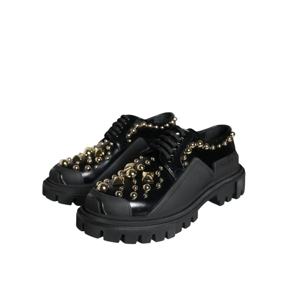 Dolce & Gabbana Schwarze Leder Trekking Derby verschönerte Schuhe - EU35.5/US5