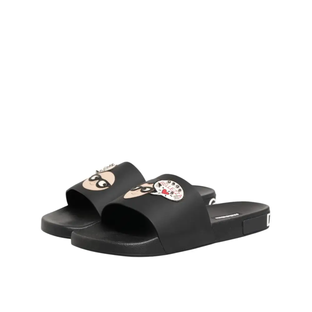 Dolce & Gabbana Schwarze Ledersandalen mit Logo - EU44/US11