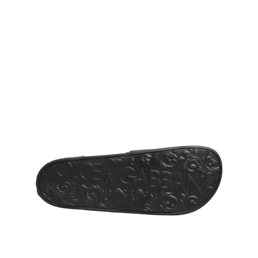 Dolce & Gabbana Schwarze Ledersandalen mit Logo - EU44/US11