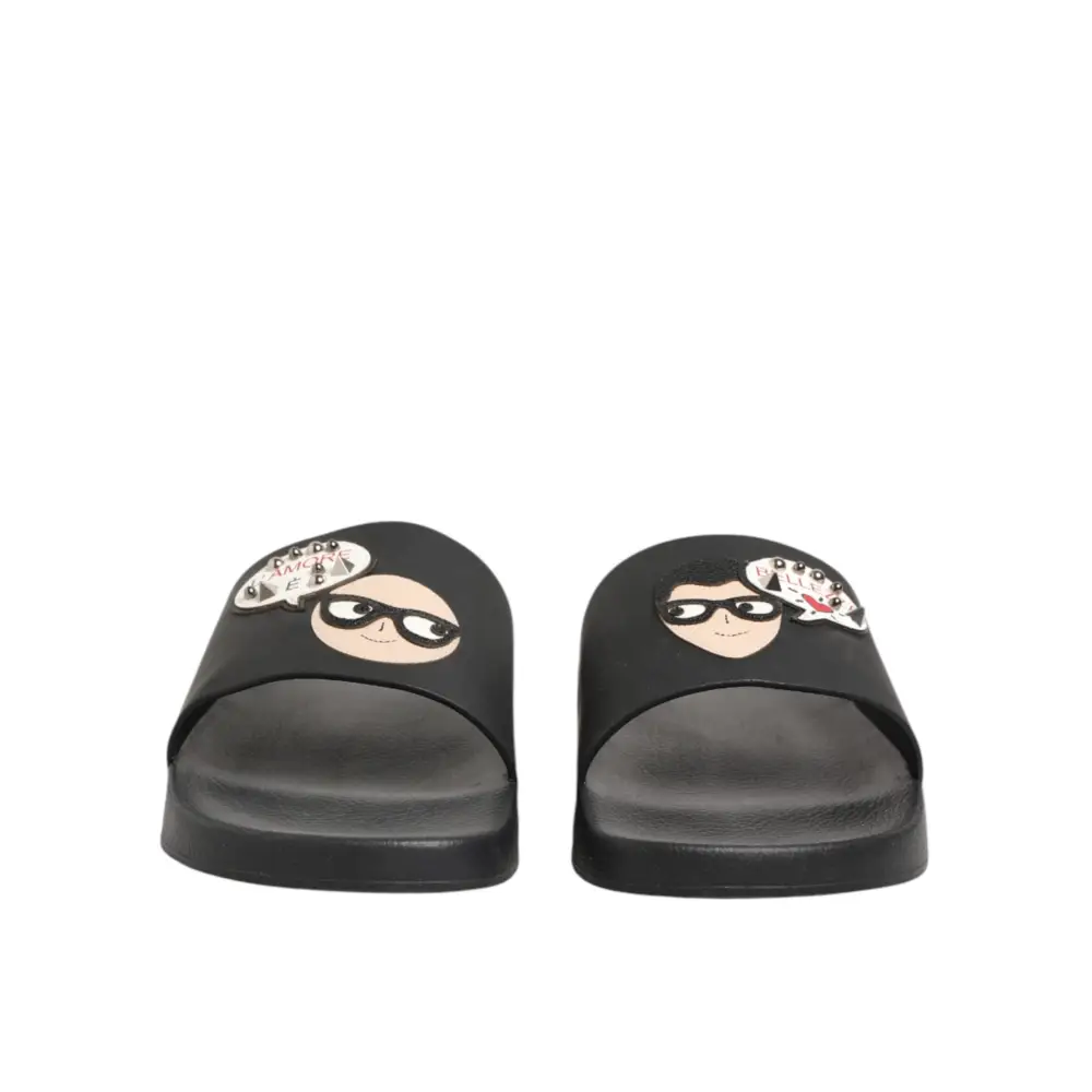 Dolce & Gabbana Schwarze Ledersandalen mit Logo - EU44/US11