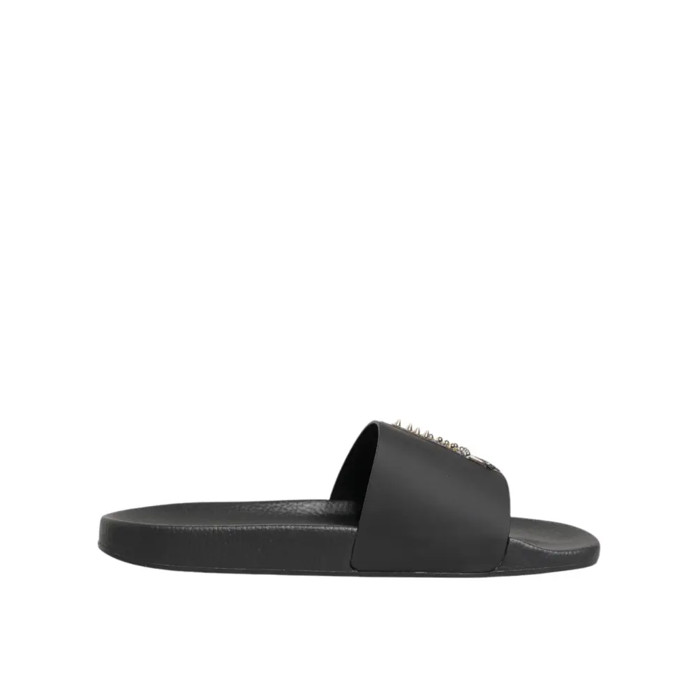 Dolce & Gabbana Schwarze Ledersandalen mit Riemen für den Strand - EU45/US12