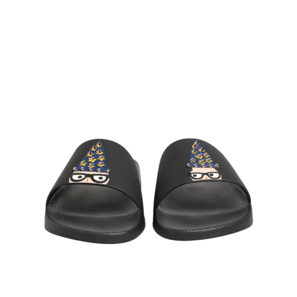 Dolce & Gabbana Schwarze Ledersandalen mit Riemen für den Strand - EU45/US12