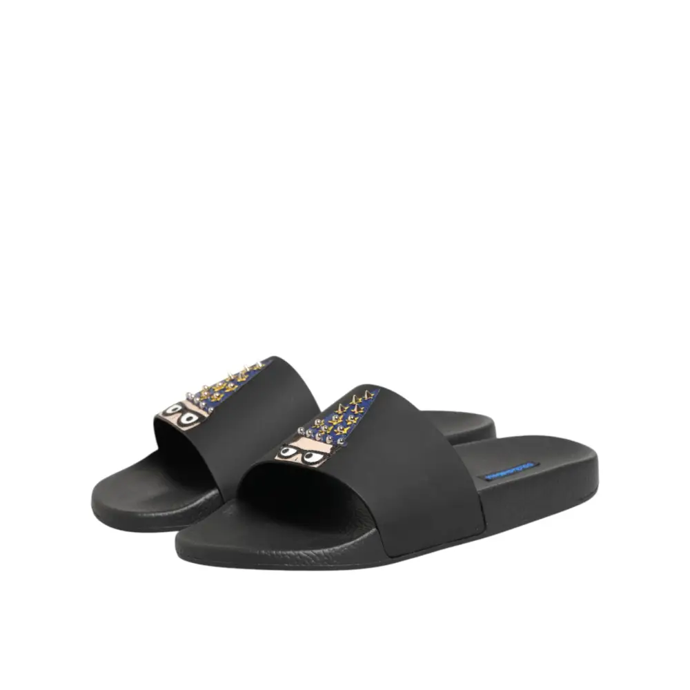Dolce & Gabbana Schwarze Ledersandalen mit Riemen für den Strand - EU45/US12