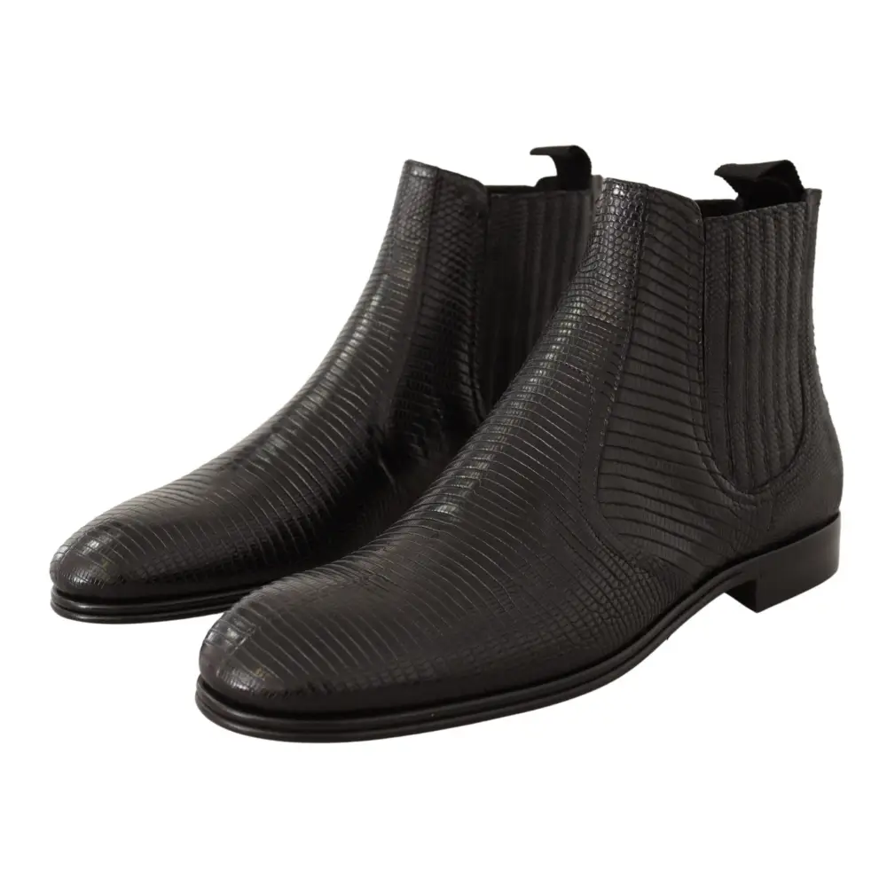 Dolce & Gabbana Schwarze Lederstiefeletten aus Eidechsenhaut - EU40/US7