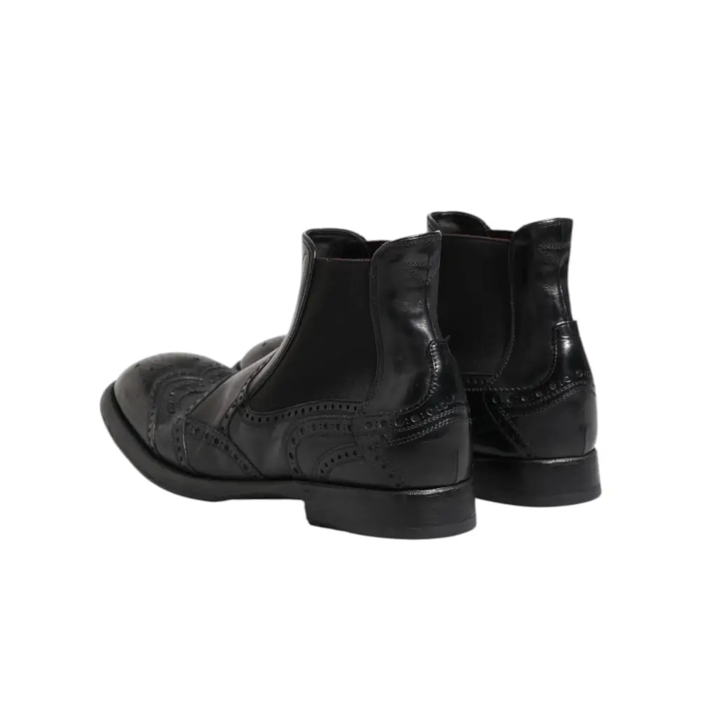 Dolce & Gabbana Schwarze Lederstiefeletten Slip On Schuhe - EU40/US7