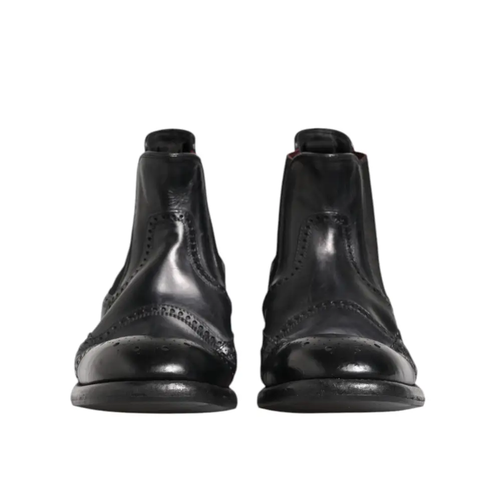 Dolce & Gabbana Schwarze Lederstiefeletten Slip On Schuhe - EU40/US7