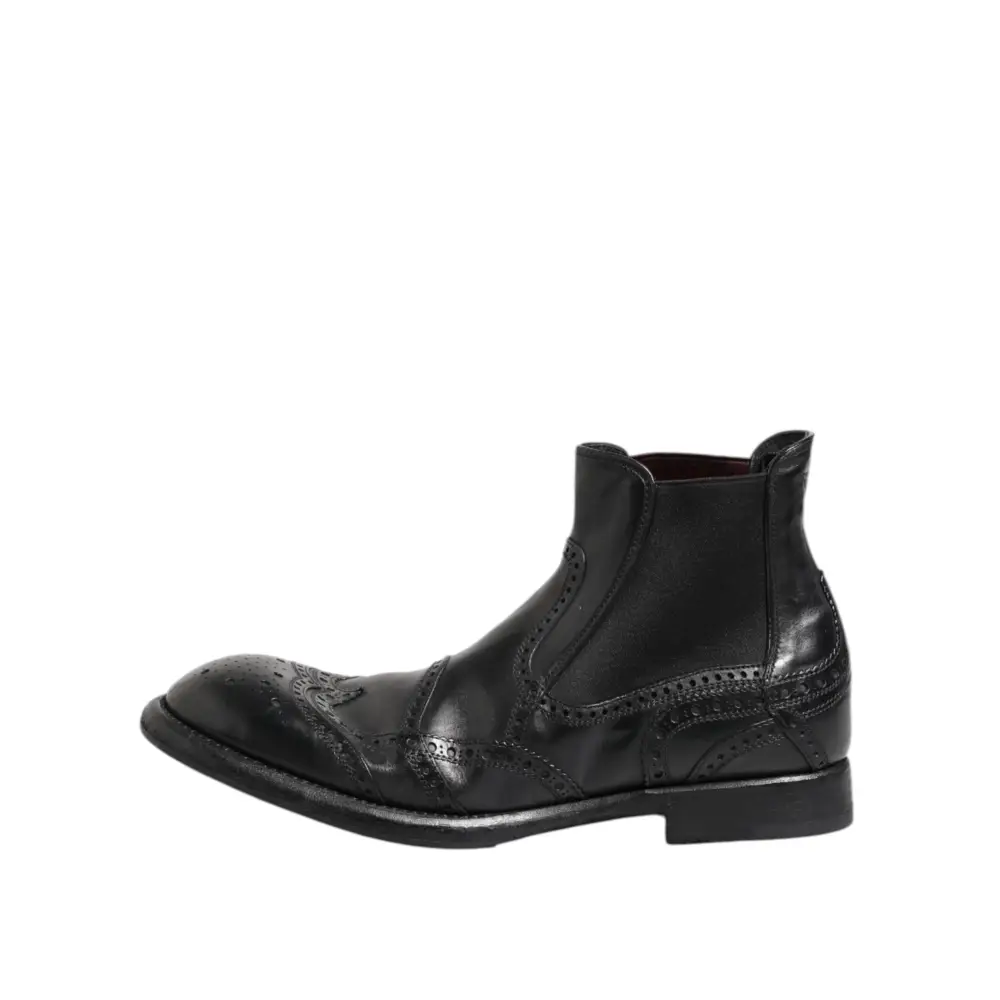 Dolce & Gabbana Schwarze Lederstiefeletten Slip On Schuhe - EU40/US7