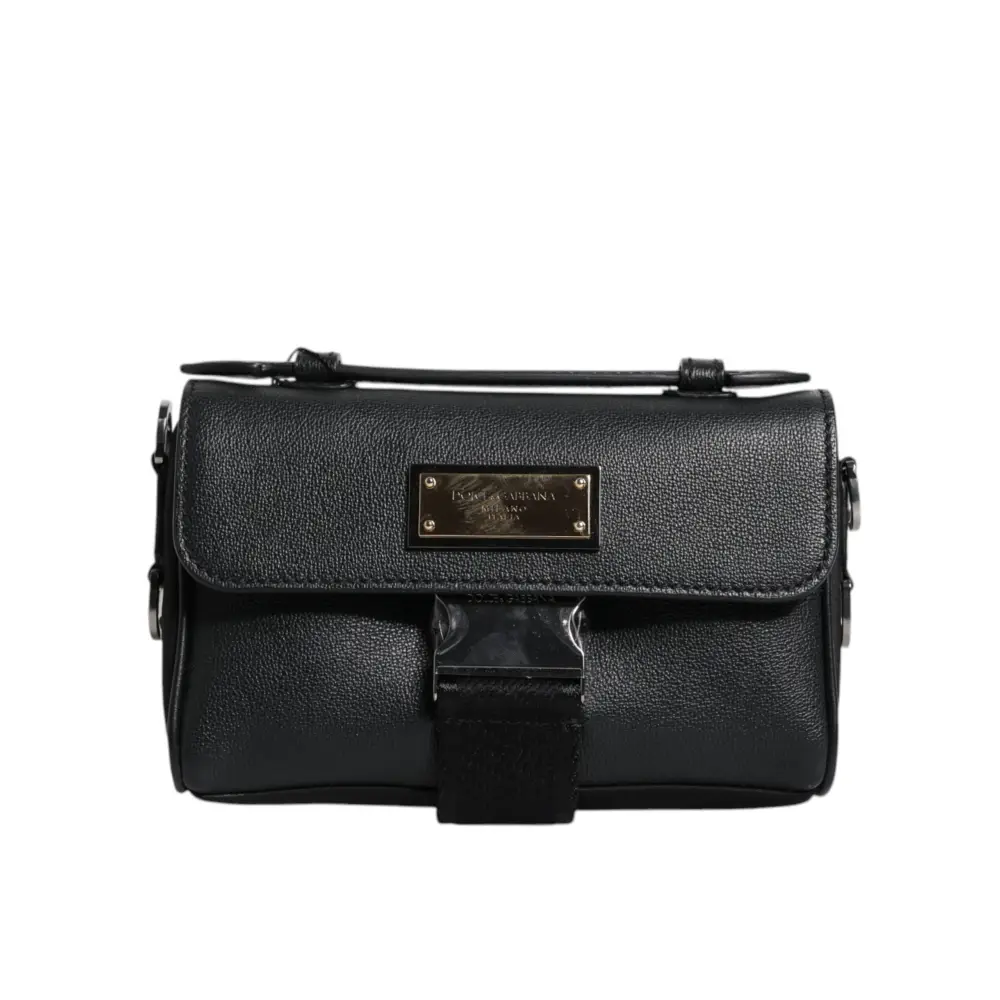 Dolce & Gabbana Schwarze Logo-Plakette Leder Umhängetasche mit Schnalle