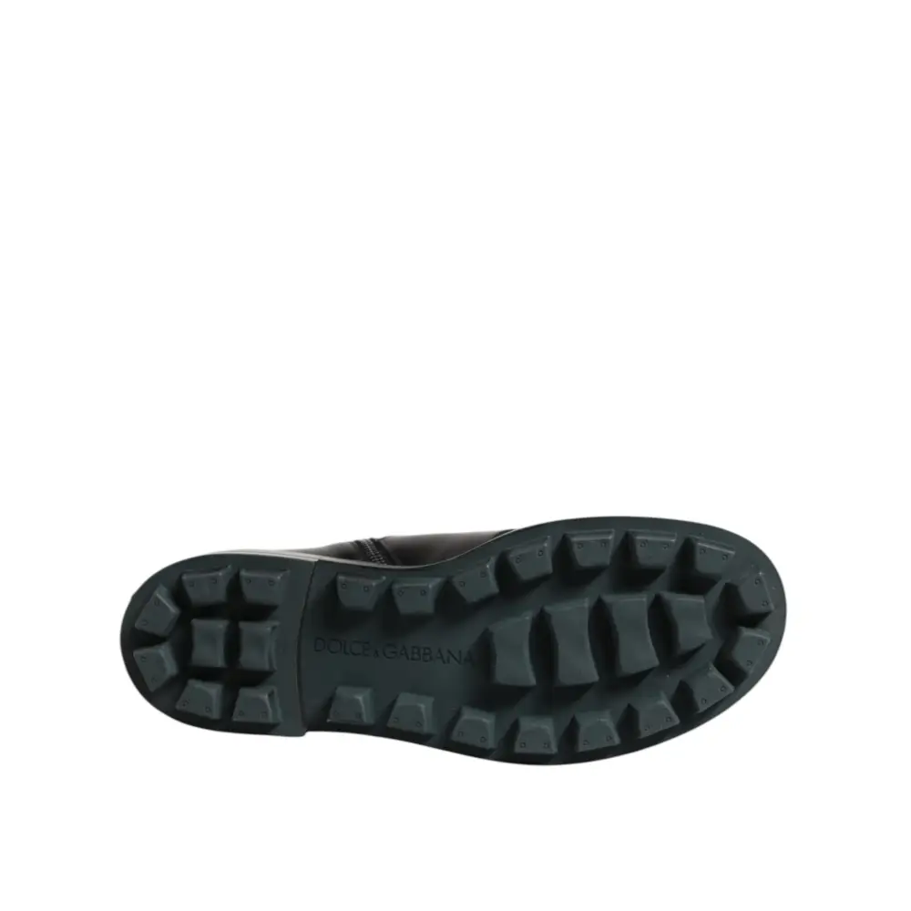 Dolce & Gabbana Schwarze Logo-Plakette Mid Calf Biker Boots Schuhe - EU44/US11