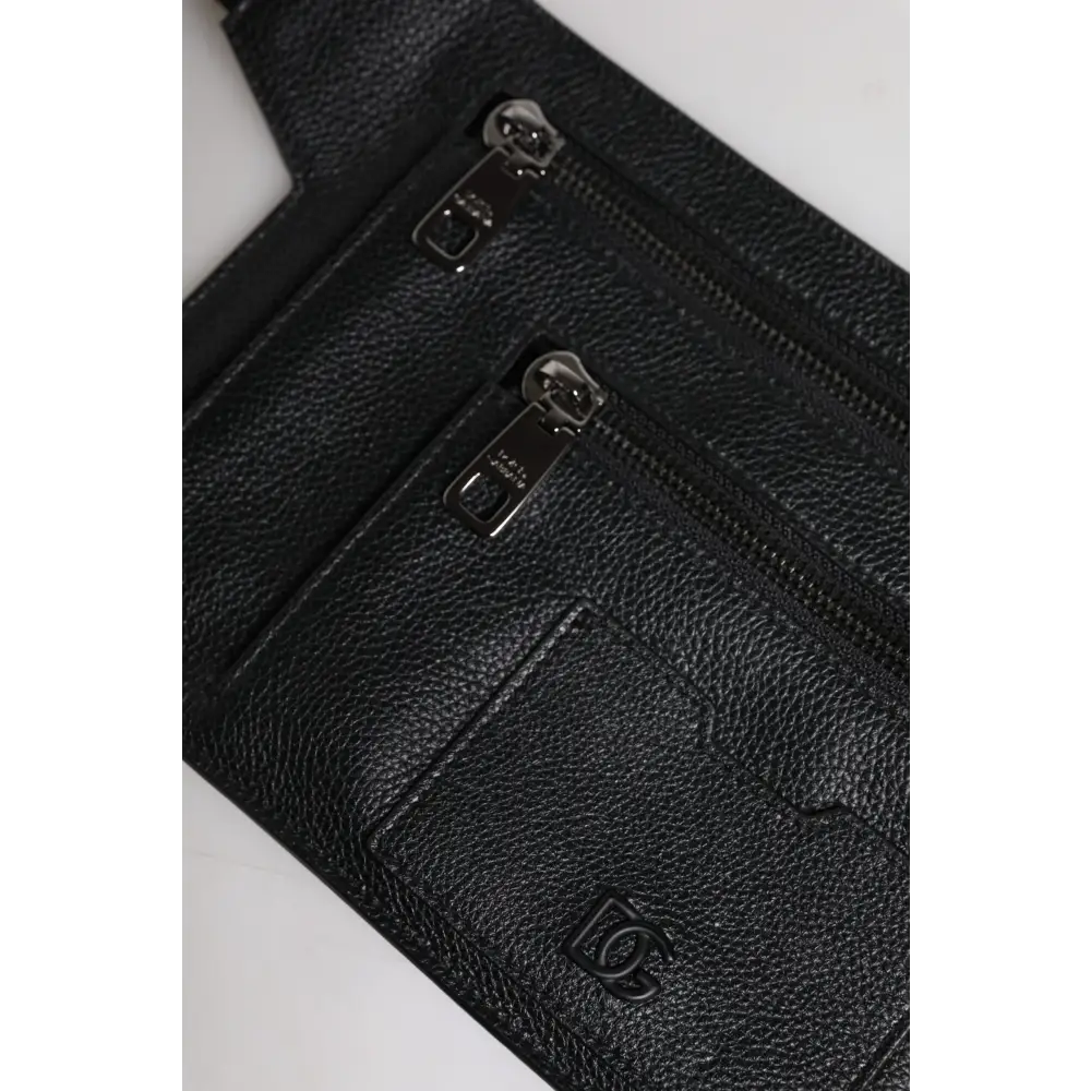 Dolce & Gabbana Schwarze Messenger-Crossbody-Tasche aus Kalbsleder