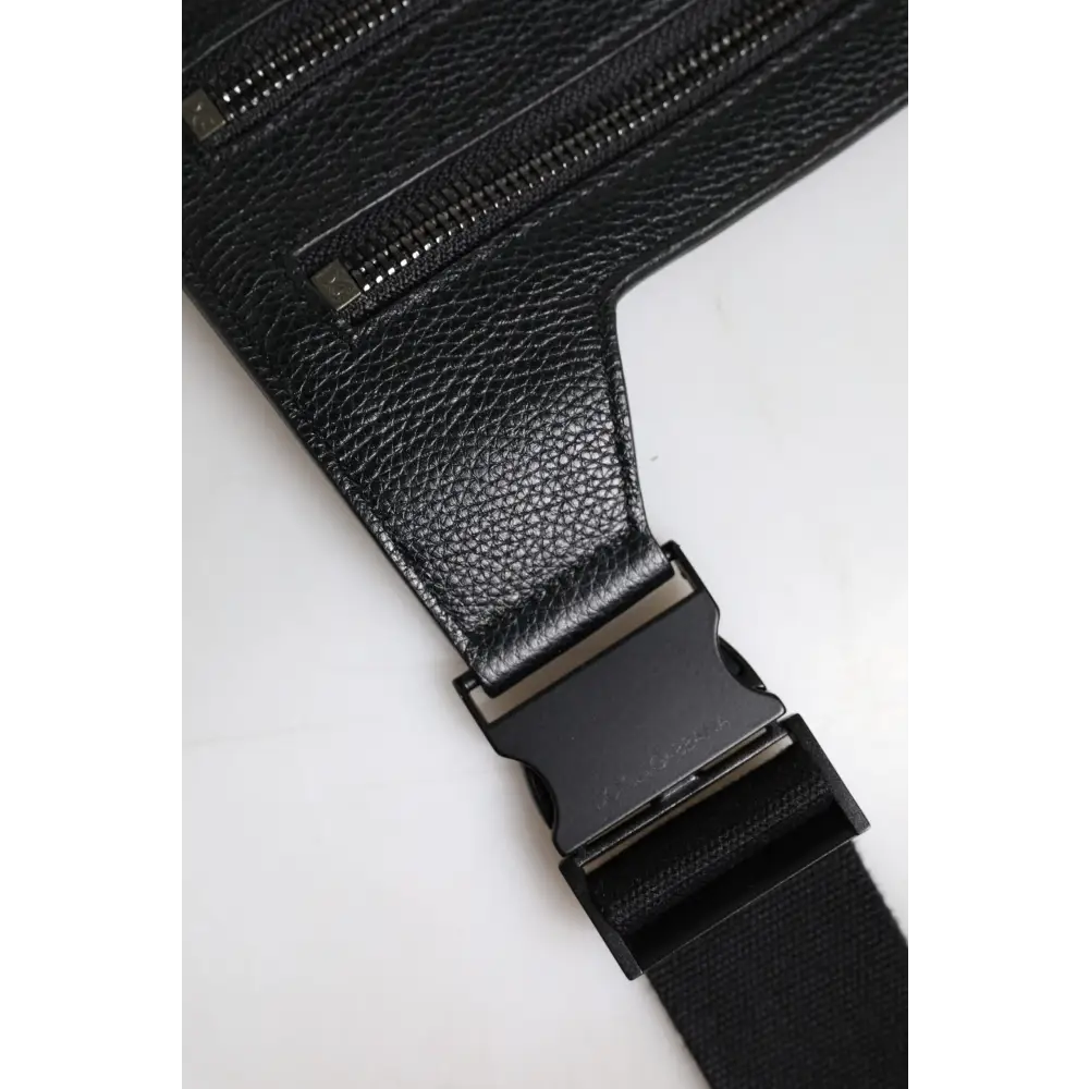 Dolce & Gabbana Schwarze Messenger-Crossbody-Tasche aus Kalbsleder