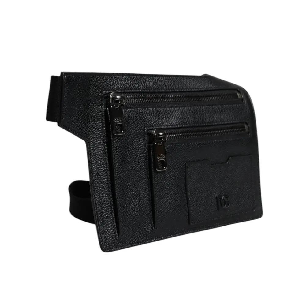 Dolce & Gabbana Schwarze Messenger-Crossbody-Tasche aus Kalbsleder