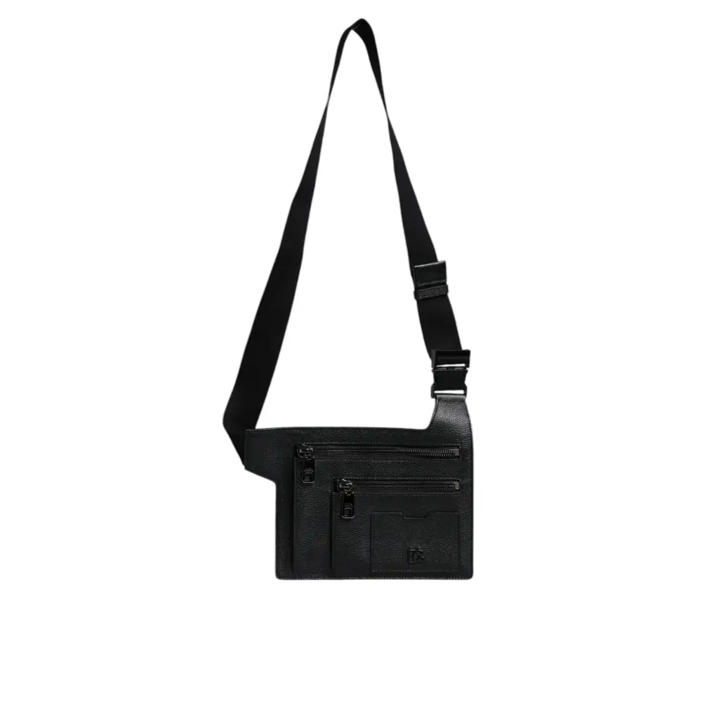 Dolce & Gabbana Schwarze Messenger-Crossbody-Tasche aus Kalbsleder