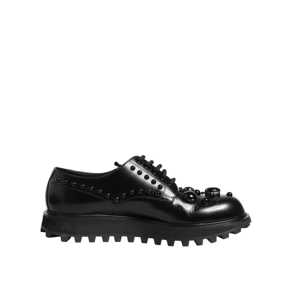 Dolce & Gabbana Schwarze mit Nieten besetzte Lederschnürschuhe für Herren - EU44/US11