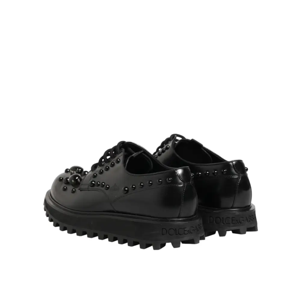 Dolce & Gabbana Schwarze mit Nieten besetzte Lederschnürschuhe für Herren - EU44/US11