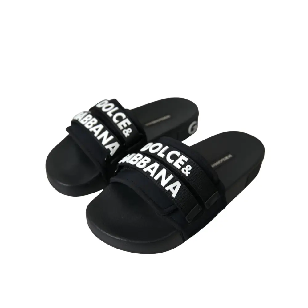 Dolce & Gabbana Schwarze Neopren Slides Flats Beachwear Schuhe - EU35/US4.5