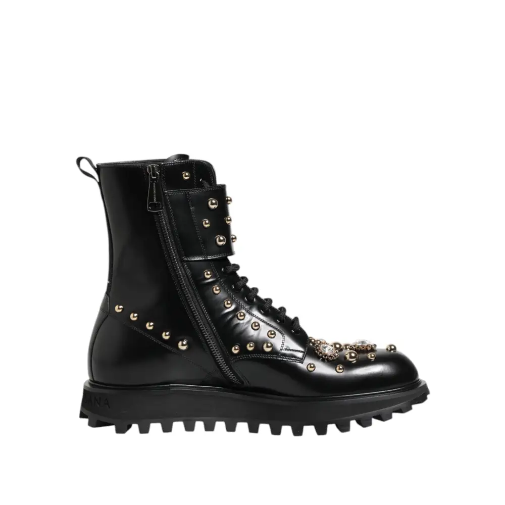 Dolce & Gabbana Schwarze Nietenschnürstiefel Schuhe mit mittlerer Weite