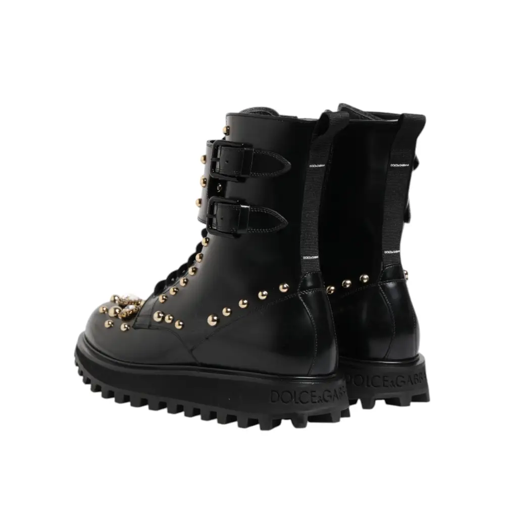 Dolce & Gabbana Schwarze Nietenschnürstiefel Schuhe mit mittlerer Weite