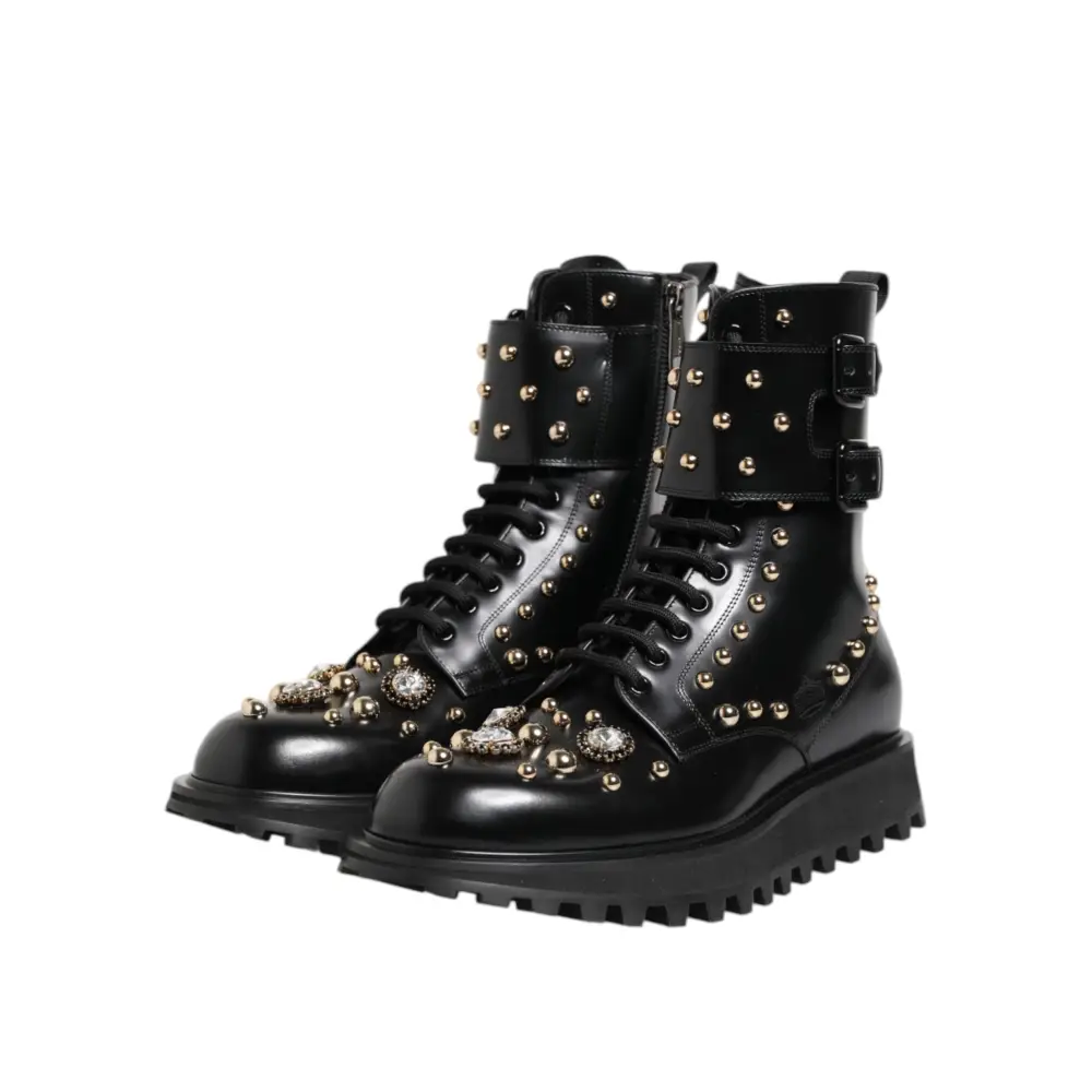 Dolce & Gabbana Schwarze Nietenschnürstiefel Schuhe mit mittlerer Weite