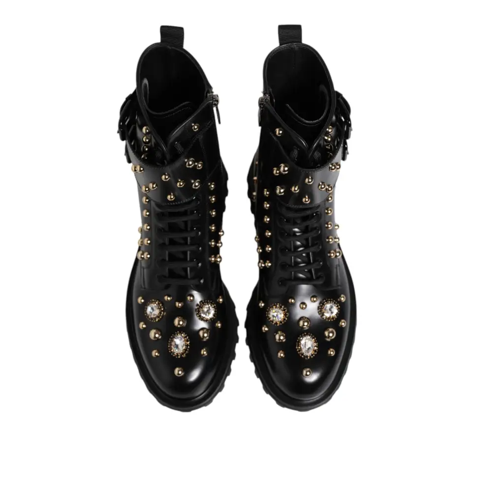 Dolce & Gabbana Schwarze Nietenschnürstiefel Schuhe mit mittlerer Weite