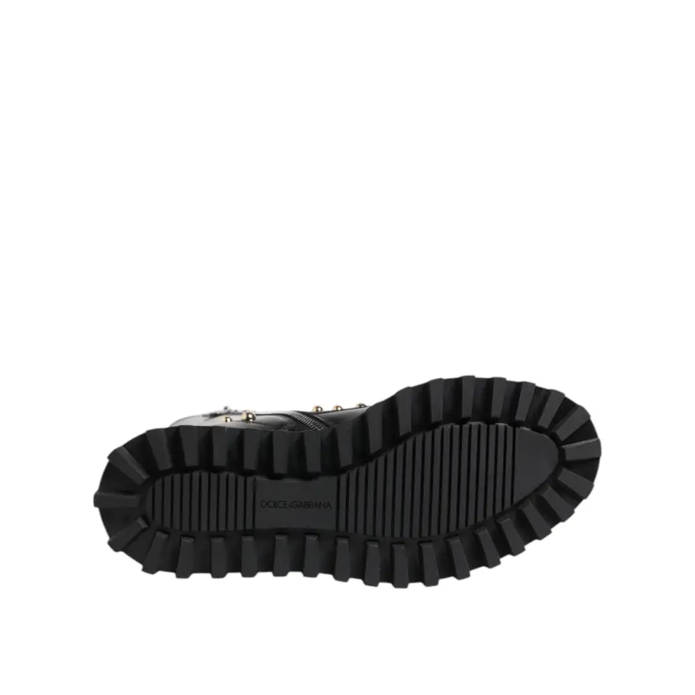 Dolce & Gabbana Schwarze Nietenschnürstiefel Schuhe mit mittlerer Weite