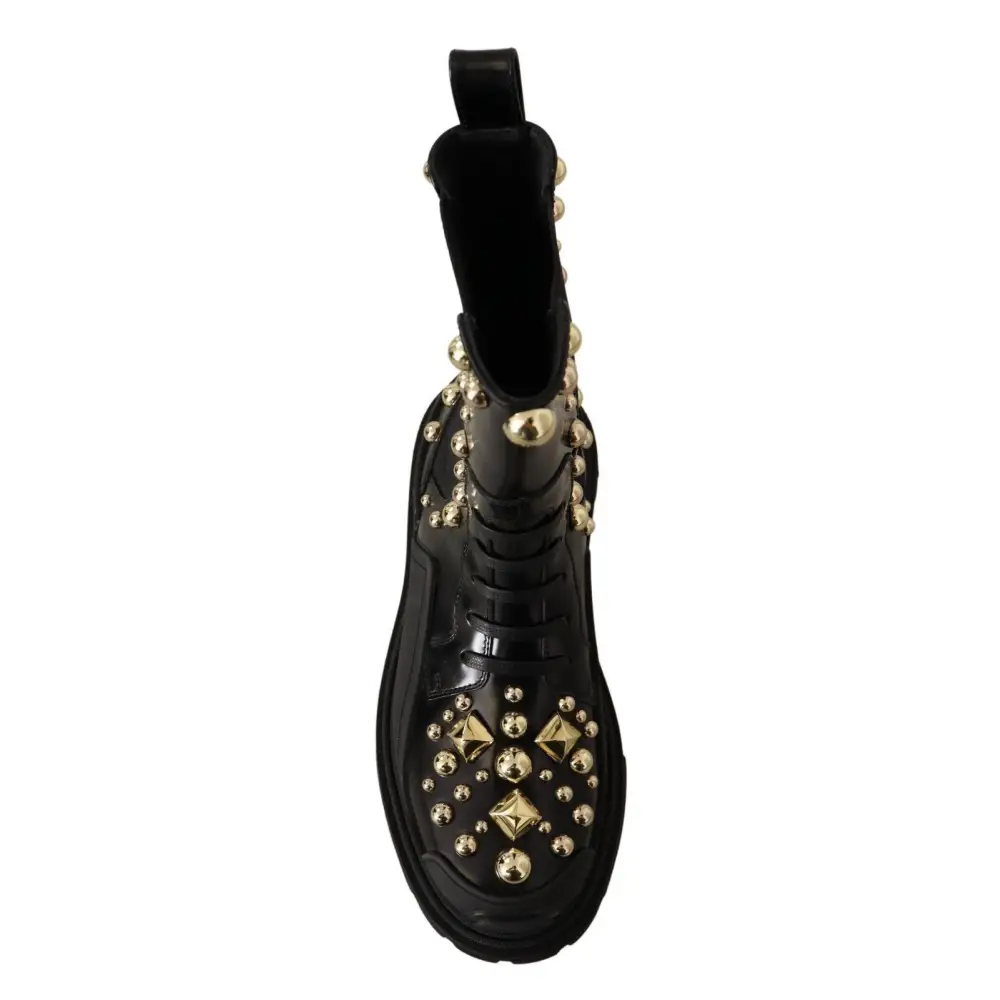 Dolce & Gabbana Schwarze Nietenstiefel aus Leder
