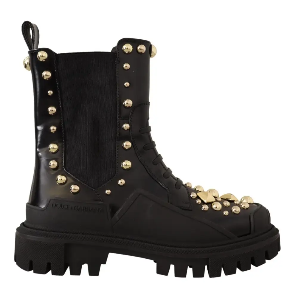 Dolce & Gabbana Schwarze Nietenstiefel aus Leder