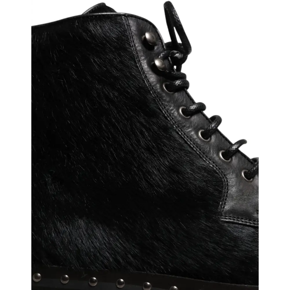 Dolce & Gabbana Schwarze Pony Style Leder Mid Calf Stiefel Schuhe - EU42/US9
