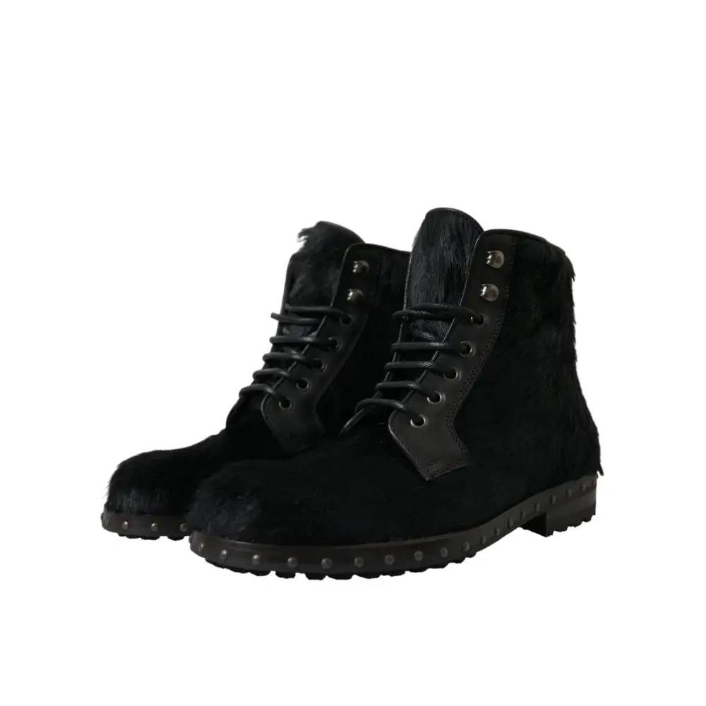 Dolce & Gabbana Schwarze Pony Style Leder Mid Calf Stiefel Schuhe - EU40/US7