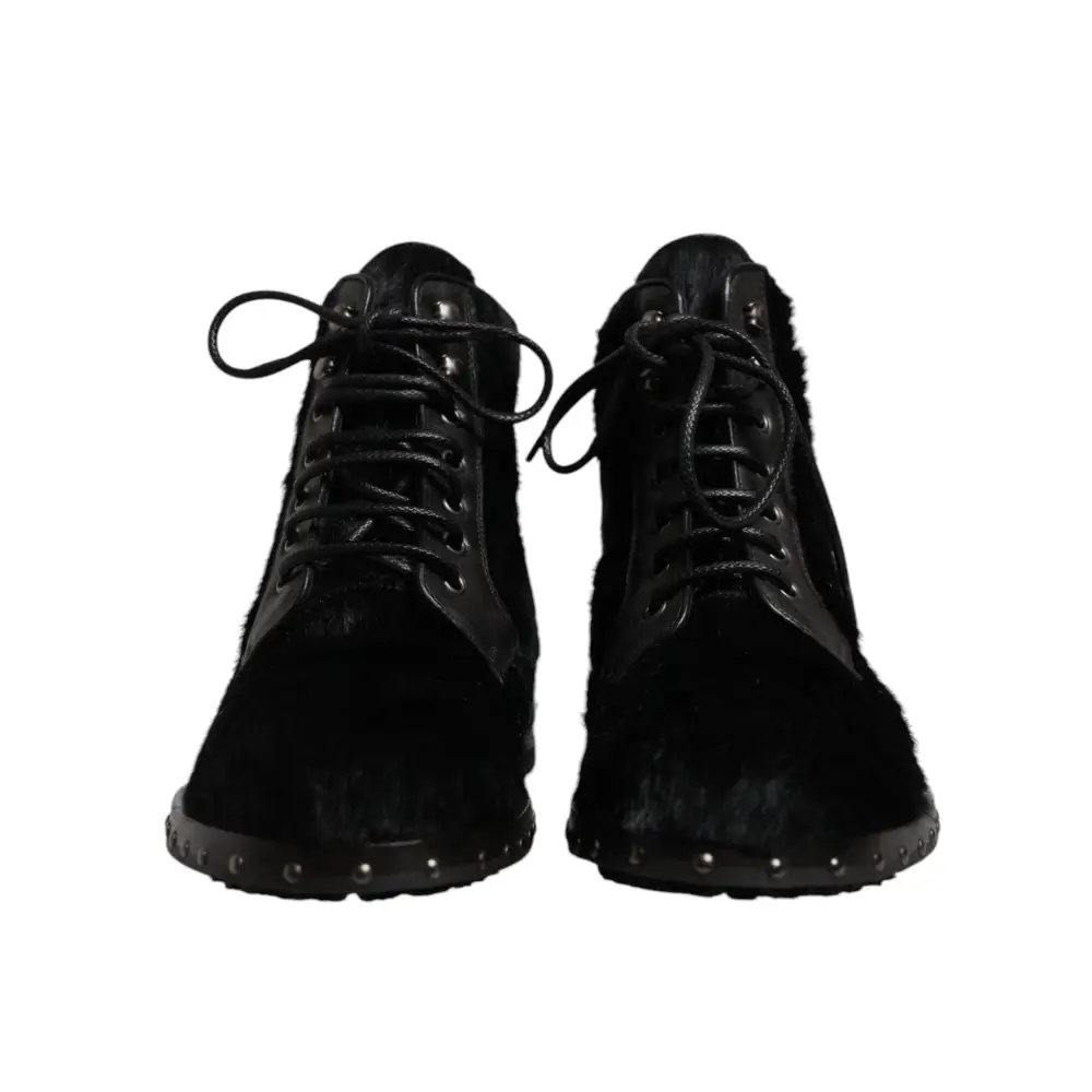 Dolce & Gabbana Schwarze Pony Style Leder Mid Calf Stiefel Schuhe - EU42/US9